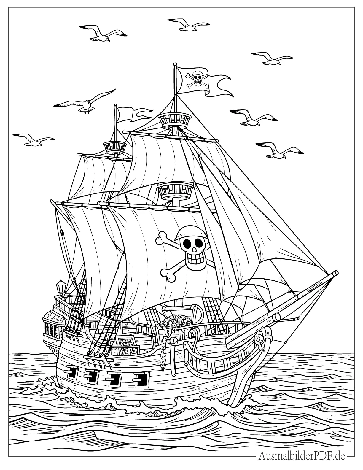 Piratenschiff Boot druckbares Malvorlage