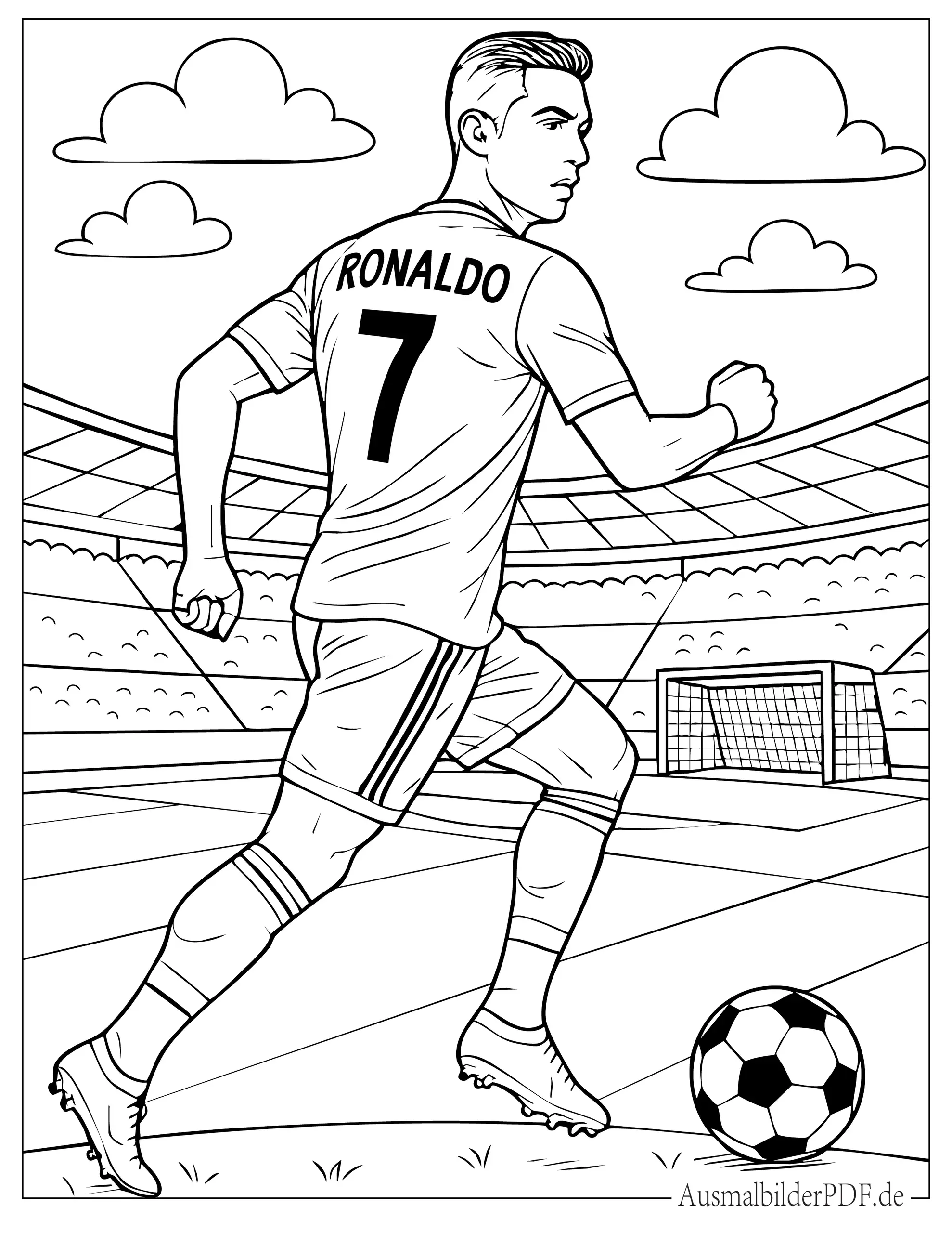 Realistischer Christiano Ronaldo spielt Fußball Ausmalbild