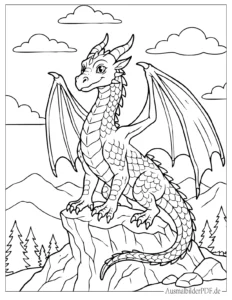 Drache sitzt auf Klippe Ausmalbild