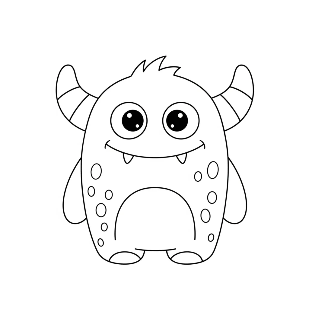 Ausmalbild eines einfachen süßen Monsters kostenlos zum Ausdrucken und Ausmalen für Kinder