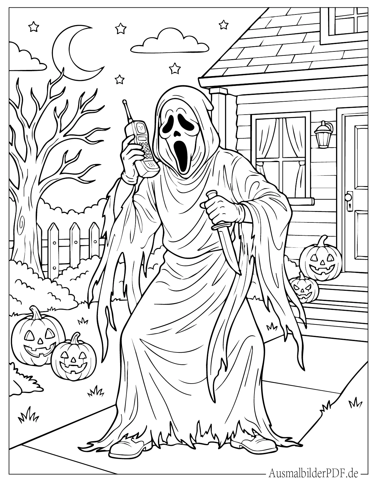 Ausmalbild Ghostface aus Scream an Halloween