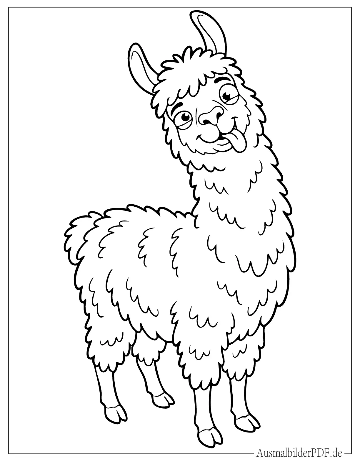 Ausmalbild Lama macht lustiges Gesicht