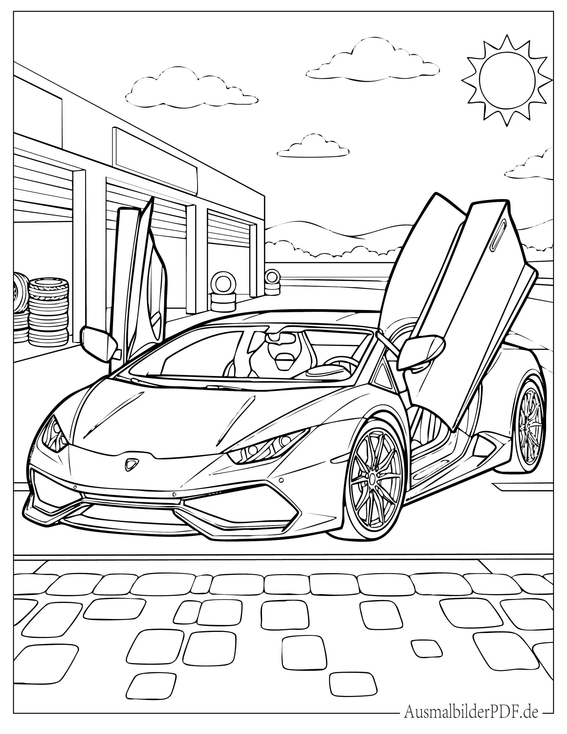 Ausmalbild von Lamborghini Huracan mit Scherentüren