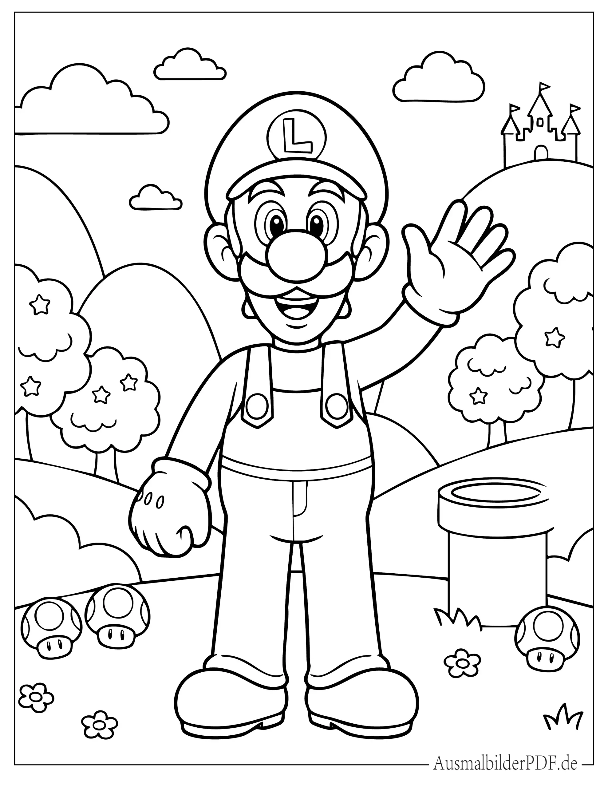 10+ Luigi Ausmalbilder (Kostenlos Malvorlagen zum Ausdrucken) Ausmalbild von Luigi aus Mario Kart winkt