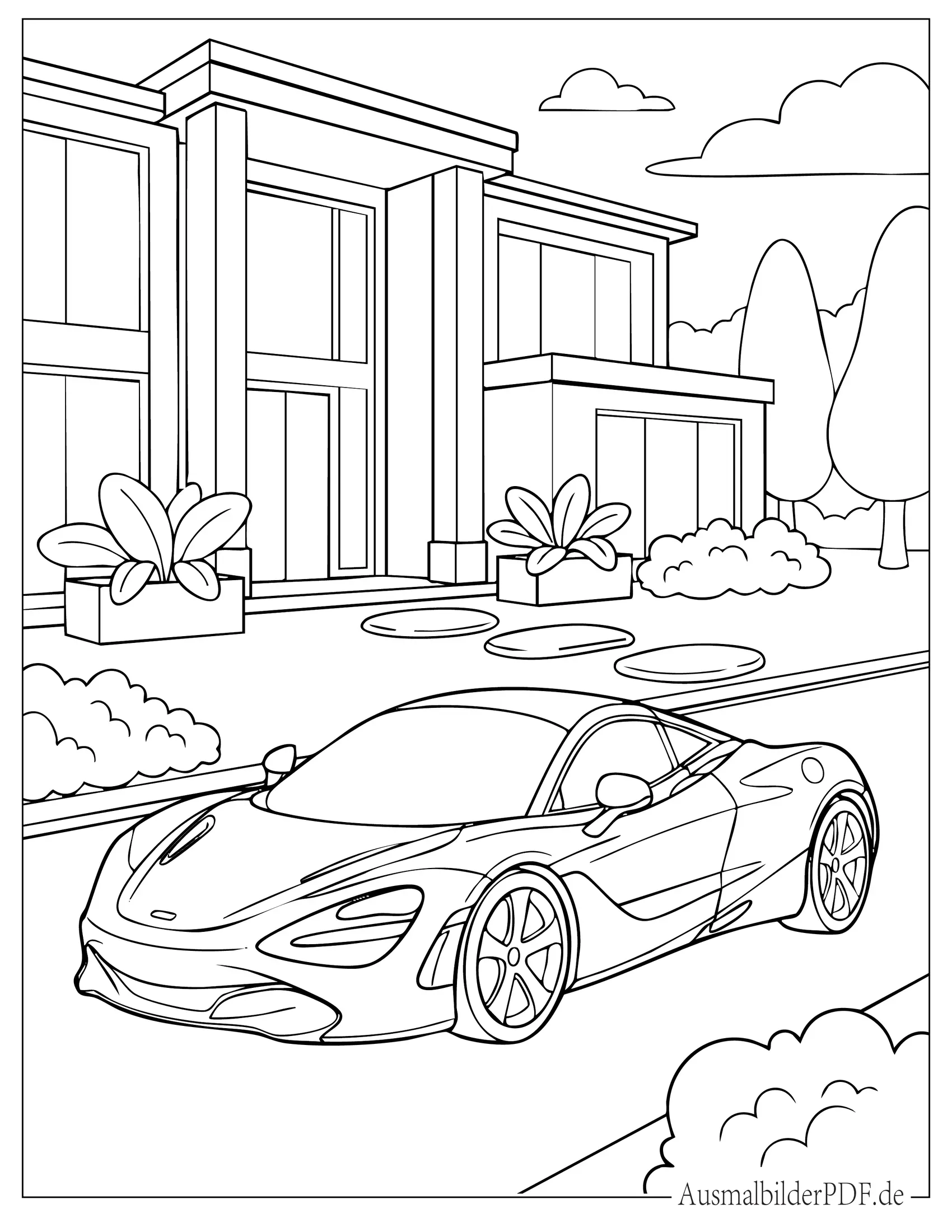 10+ McLaren Ausmalbilder (Gratis Malvorlagen zum Ausdrucken) Ausmalbild McLaren 720S parkt vor einem Gebäude