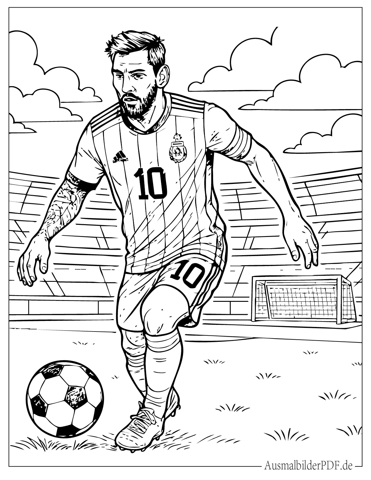 Ausmalbild von Messi im Argentinien Trikot spielt Fußball