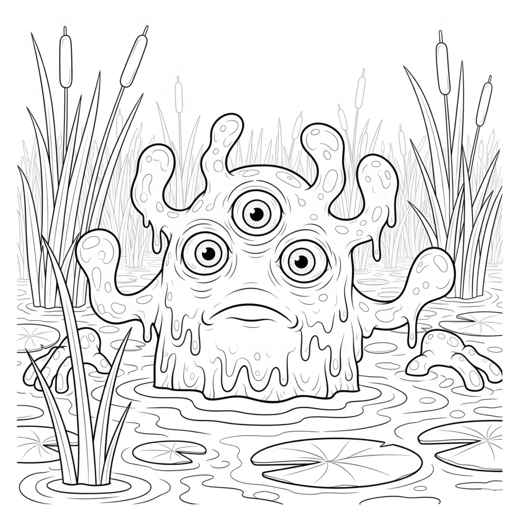 Ausmalbild eines dreiäugigen Sumpfmonsters für Kinder kostenlos zum Ausdrucken und Ausmalen