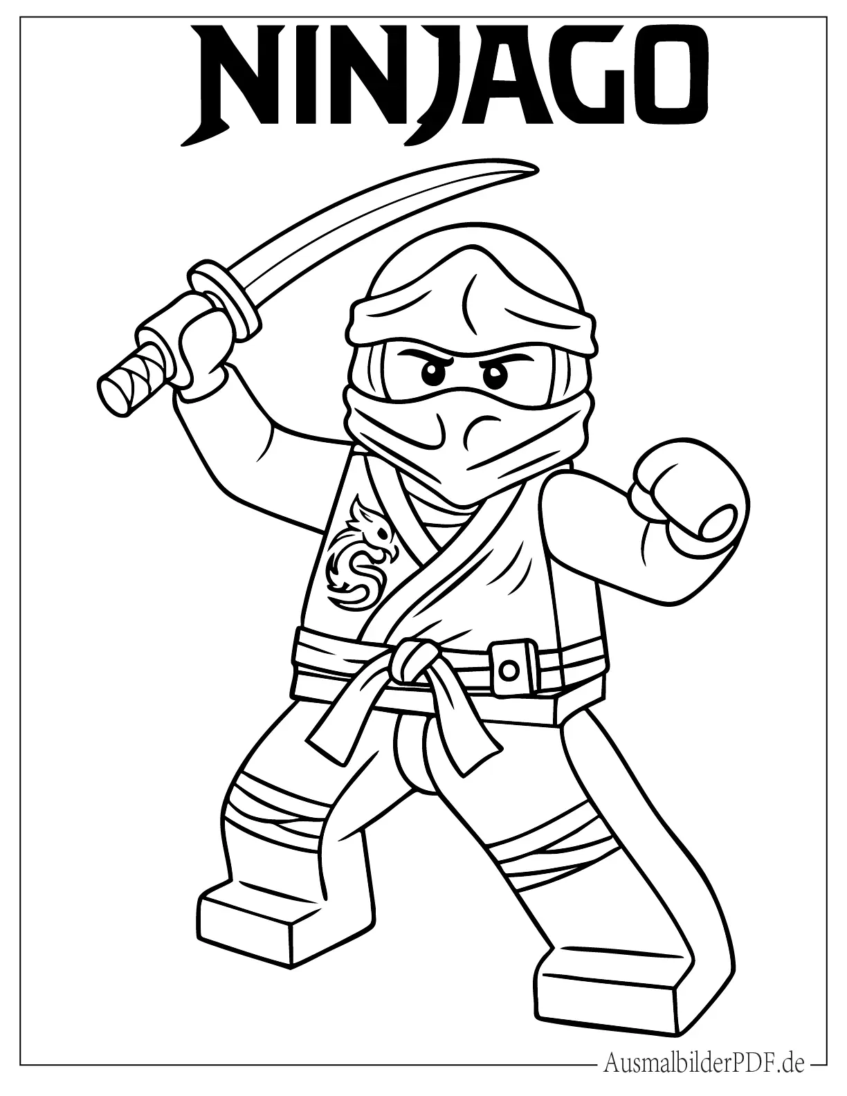 Ausmalbild von Lego Ninjago mit Schwert