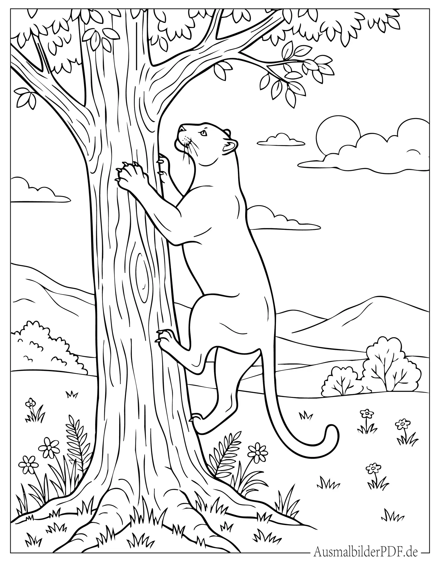 Ausmalbild Panther klettert auf einen Baum