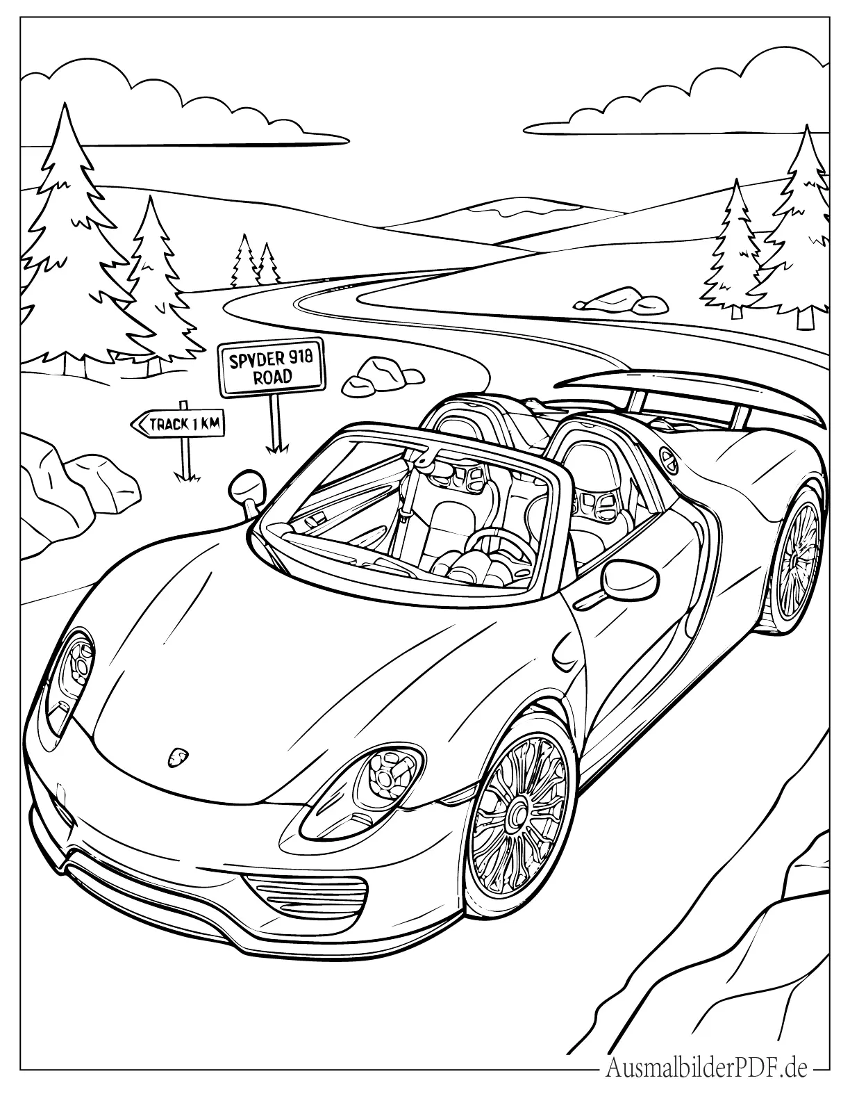 Porsche 918 Spyder Hypercar Ausmalbild zum Ausdrucken