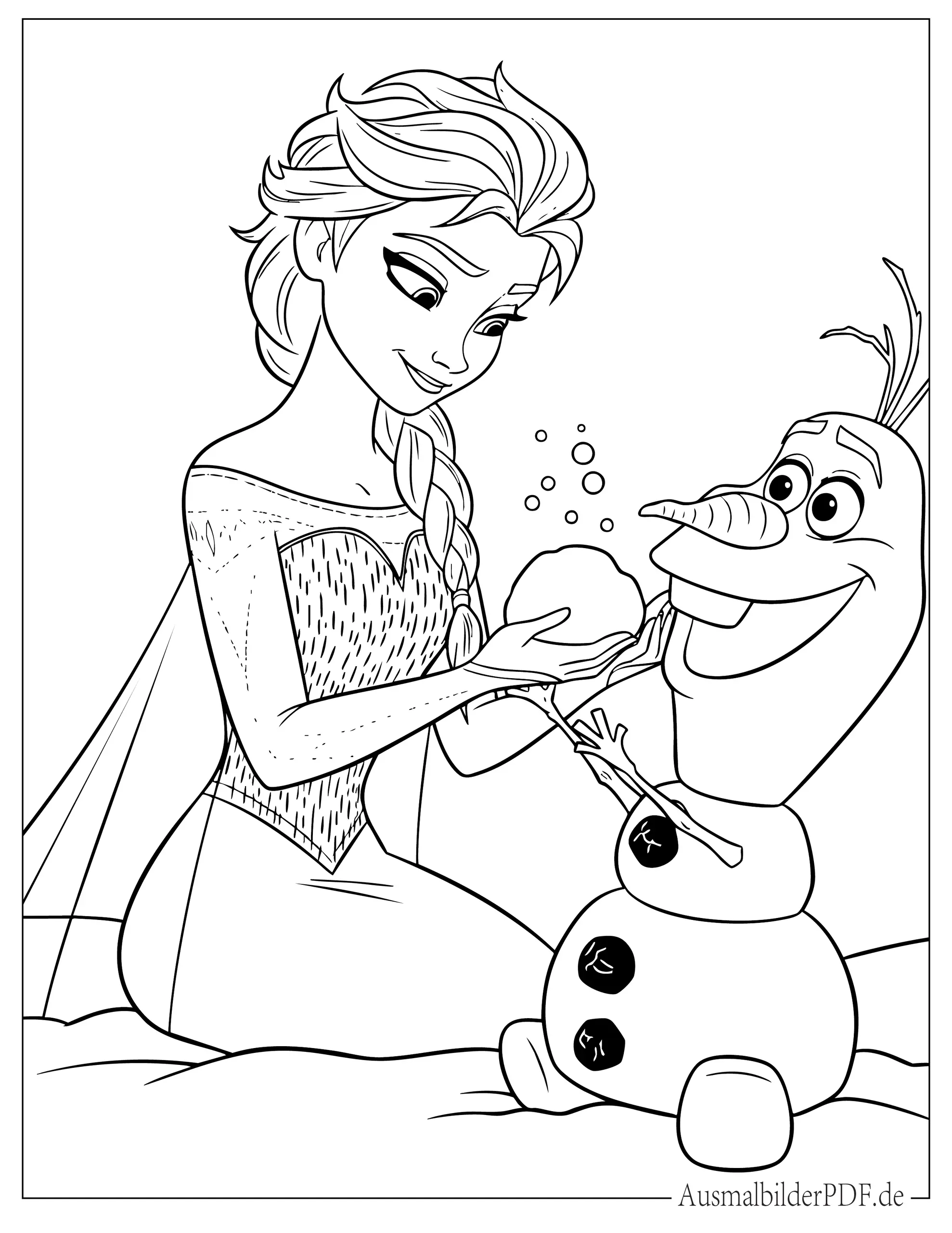 Ausmalbild Prinzessin Elsa erschafft Olaf aus Schnee