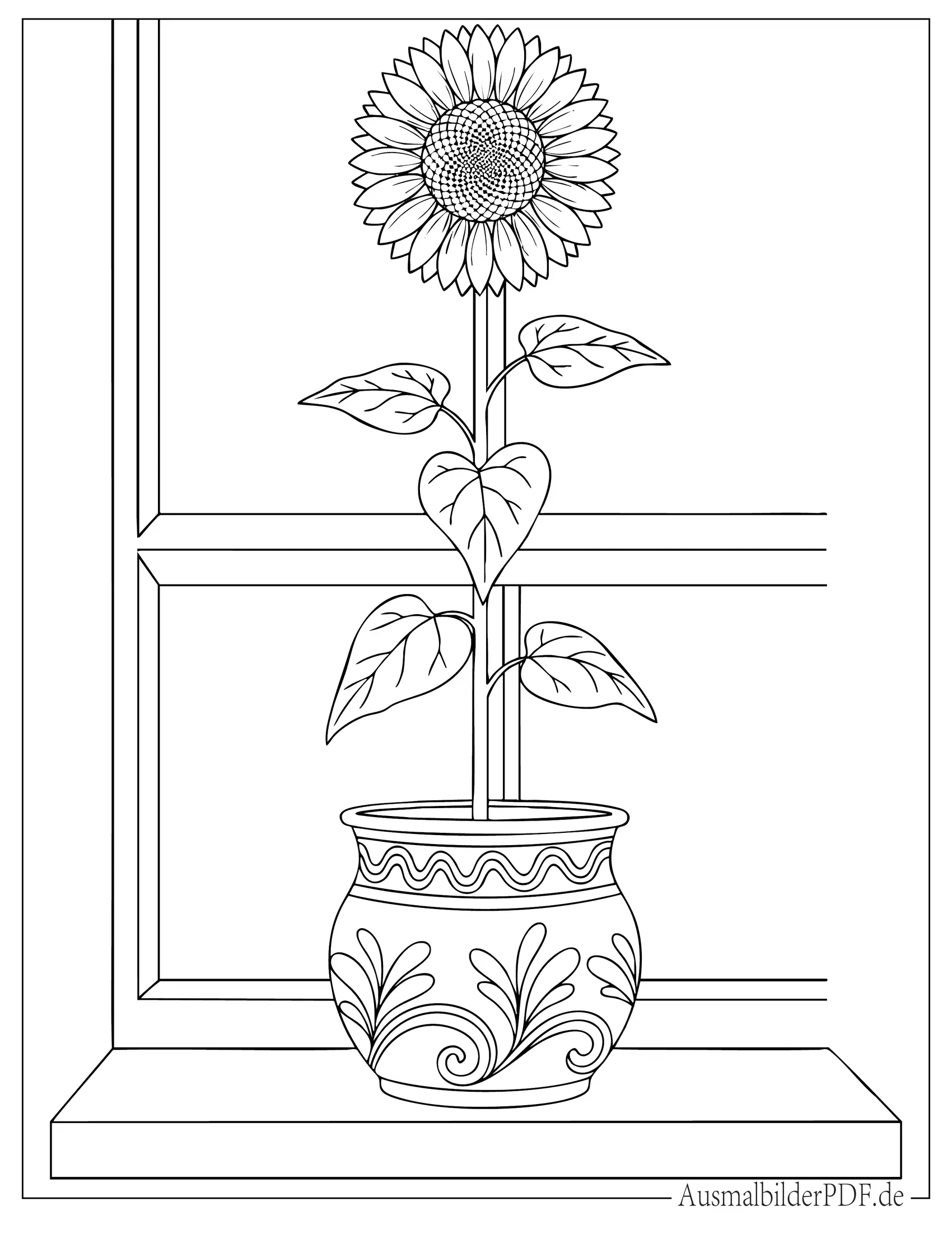 Ausmalbild von Sonnenblume wächst in einem Topf