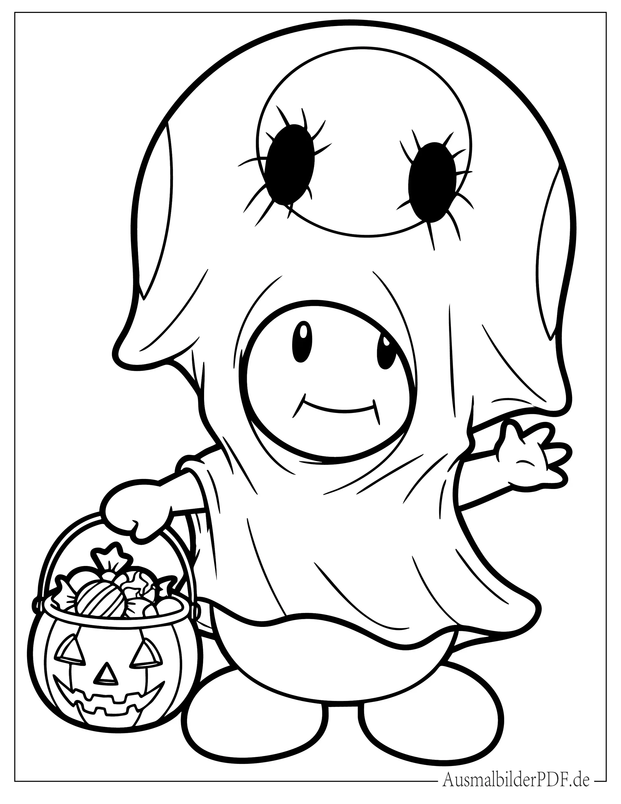 Ausmalbild Toad im Halloween-Kostüm mit Süßigkeiten