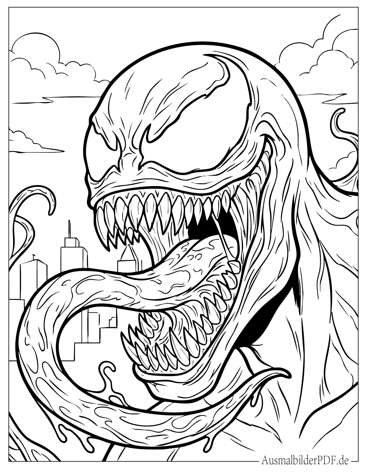 10+ Venom Ausmalbilder (Gratis Malvorlagen zum Ausdrucken) Ausmalbild Venom Kopf mit scharfen Zähnen und Zunge