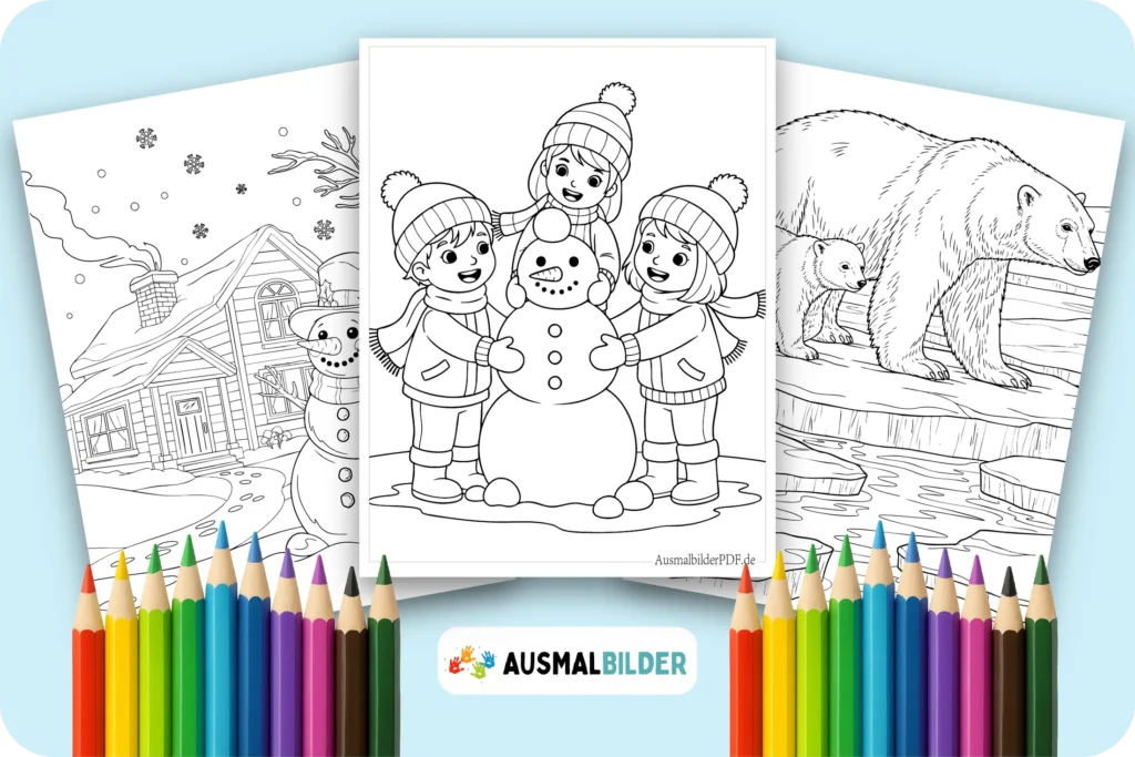 Ausmalbilder Winter kostenlose zum Ausdrucken für Kinder und Erwachsene