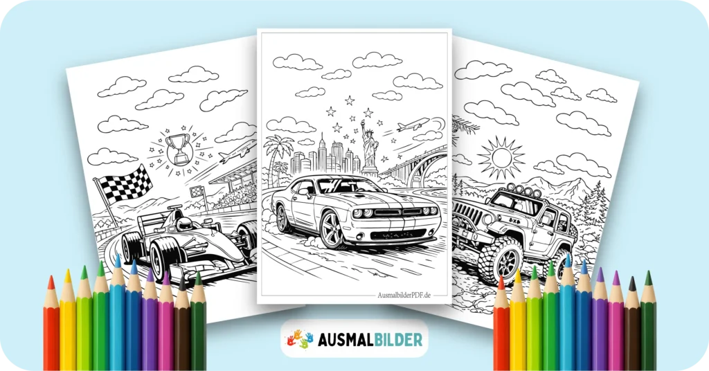 Auto Ausmalbilder kostenlose Malvorlagen zum Ausdrucken für Kinder und Erwachsene