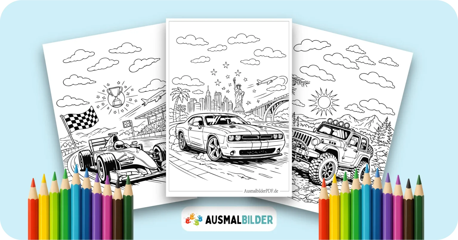 Auto Ausmalbilder kostenlose Malvorlagen zum Ausdrucken für Kinder und Erwachsene