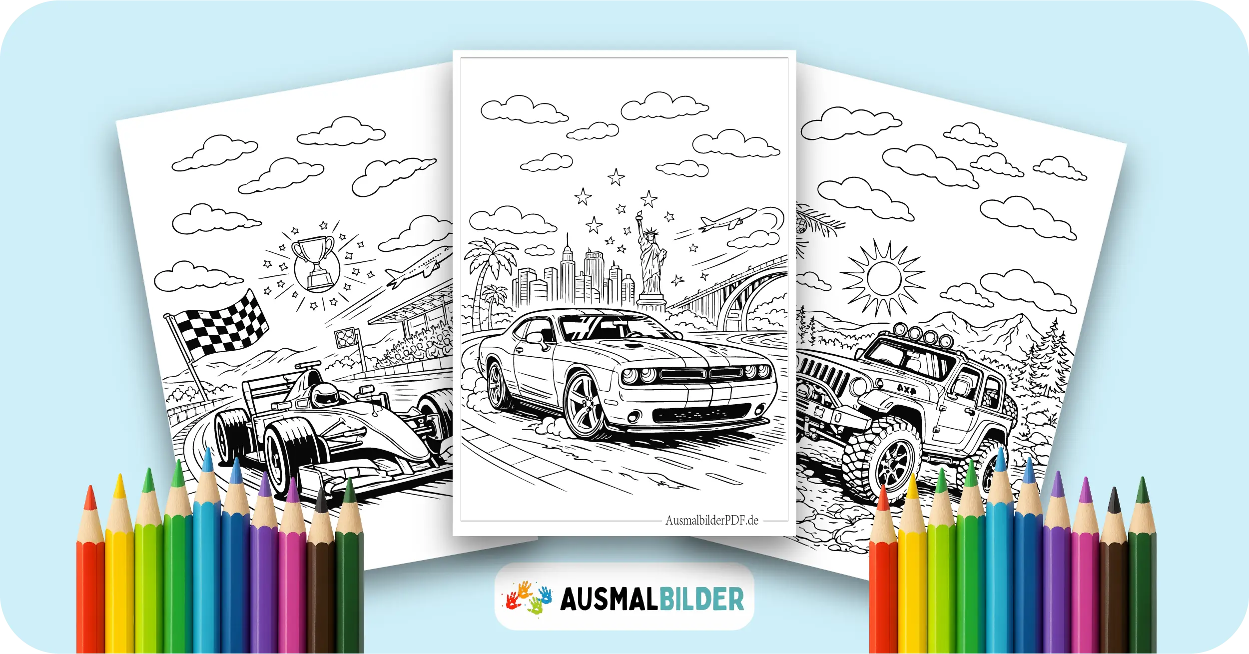 Auto Ausmalbilder kostenlose Malvorlagen zum Ausdrucken für Kinder und Erwachsene