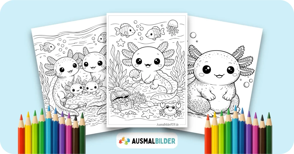 Axolotl Ausmalbilder kostenlose Vorlagen zum Ausdrucken für Kinder jeden Alters
