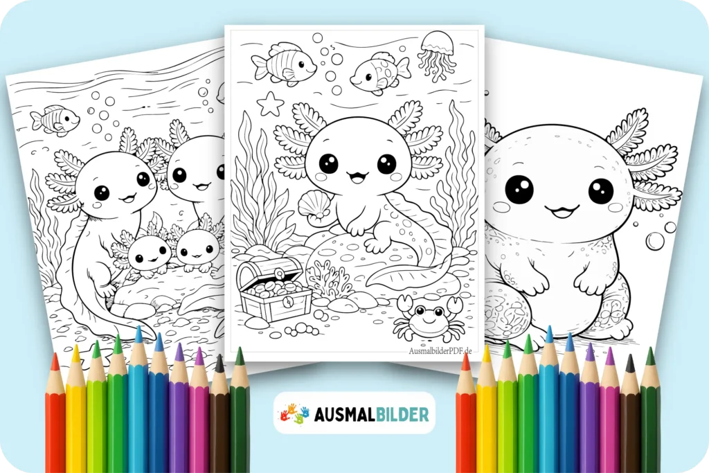 Axolotl Ausmalbilder kostenlose zum Ausdrucken für Kinder jeden Alters