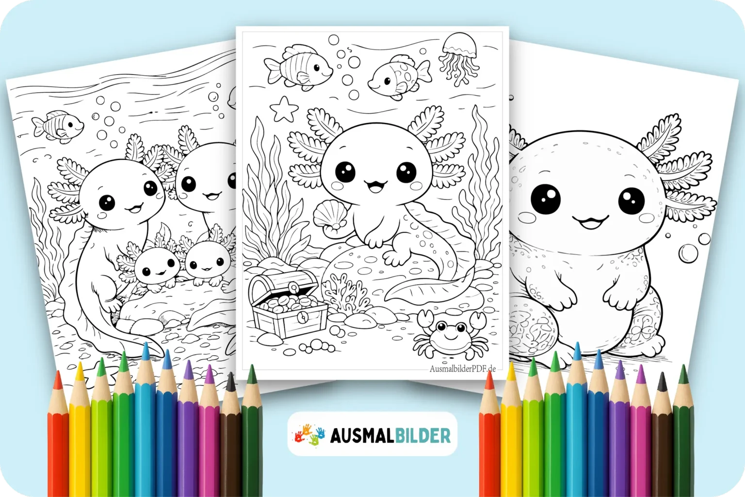 Axolotl Ausmalbilder kostenlose zum Ausdrucken für Kinder jeden Alters