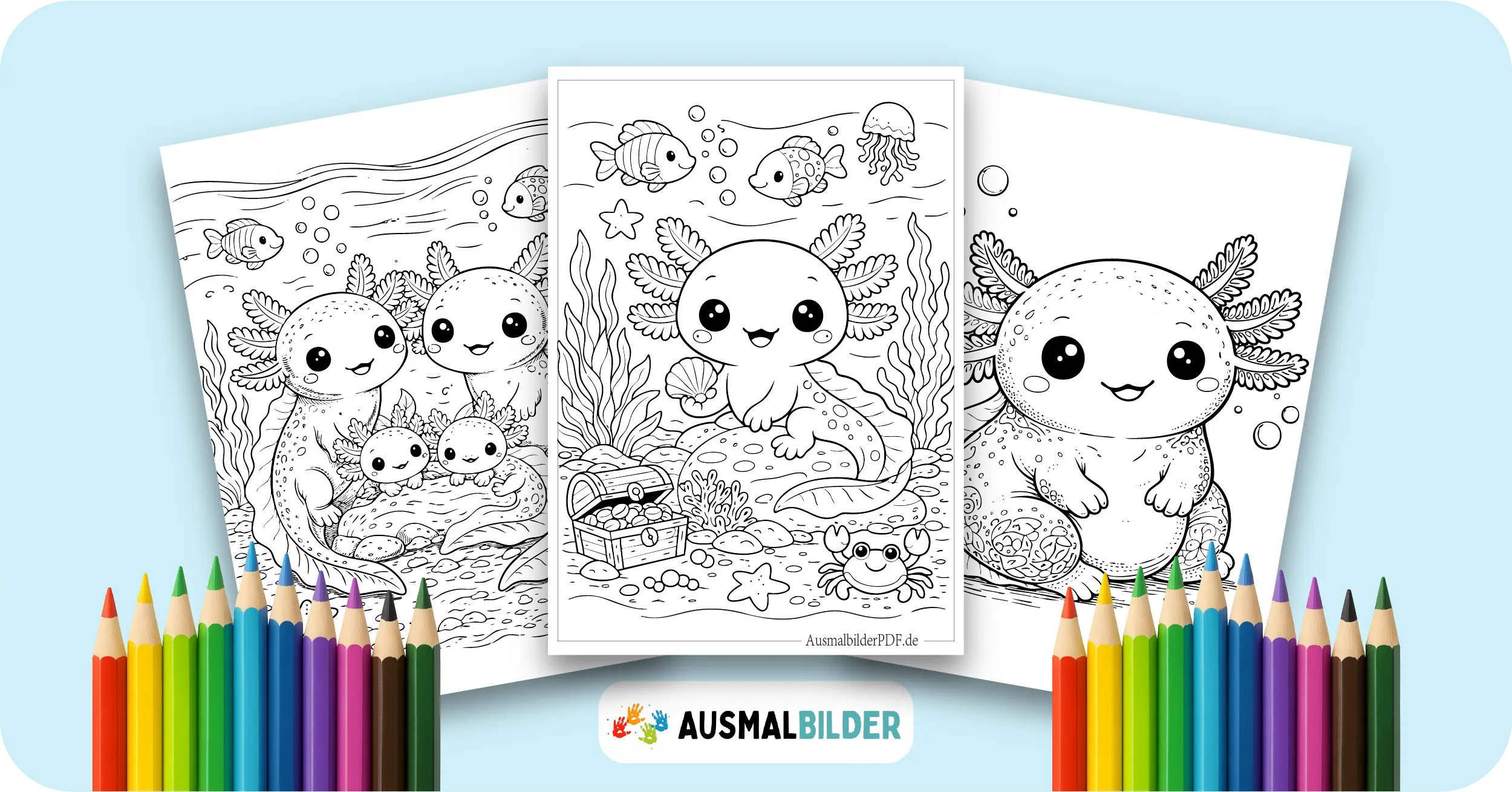 Axolotl Ausmalbilder kostenlose Vorlagen zum Ausdrucken für Kinder jeden Alters