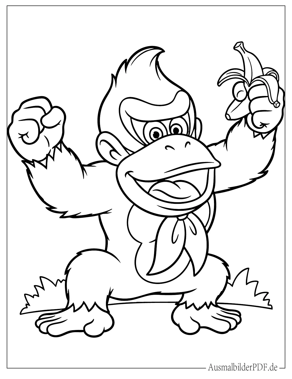 10 Donkey Kong Ausmalbilder (Gratis Malvorlagen zum drucken) Baby Donkey Kong spielt mit Banane Ausmalbild für Kinder