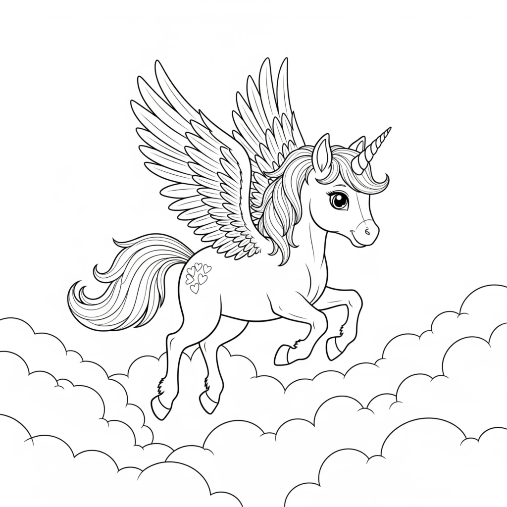 pferde ausmalbilder kostenlos mit einem kleinen einhorn mit fluegeln als malvorlage zum ausdrucken fuer maerchenhafte momente
