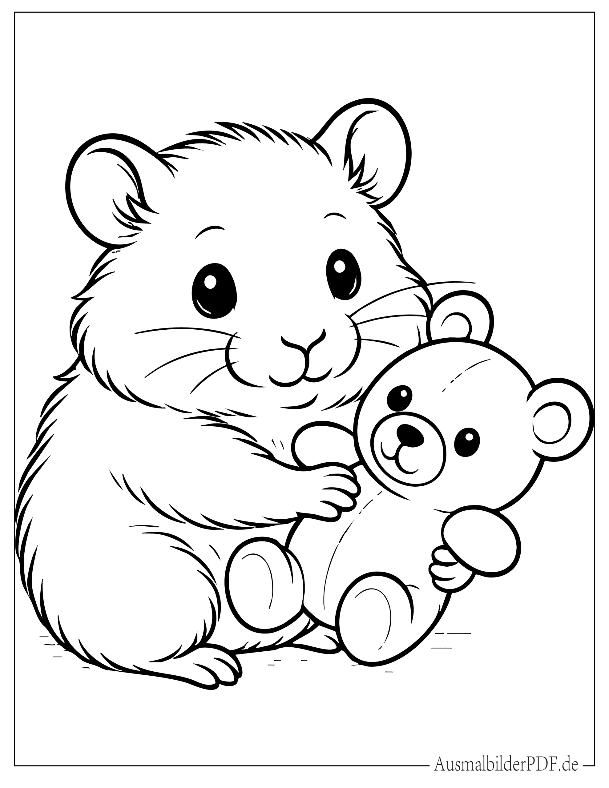 Süßer Baby Hamster umarmt Teddybär Malvorlage für Kinder