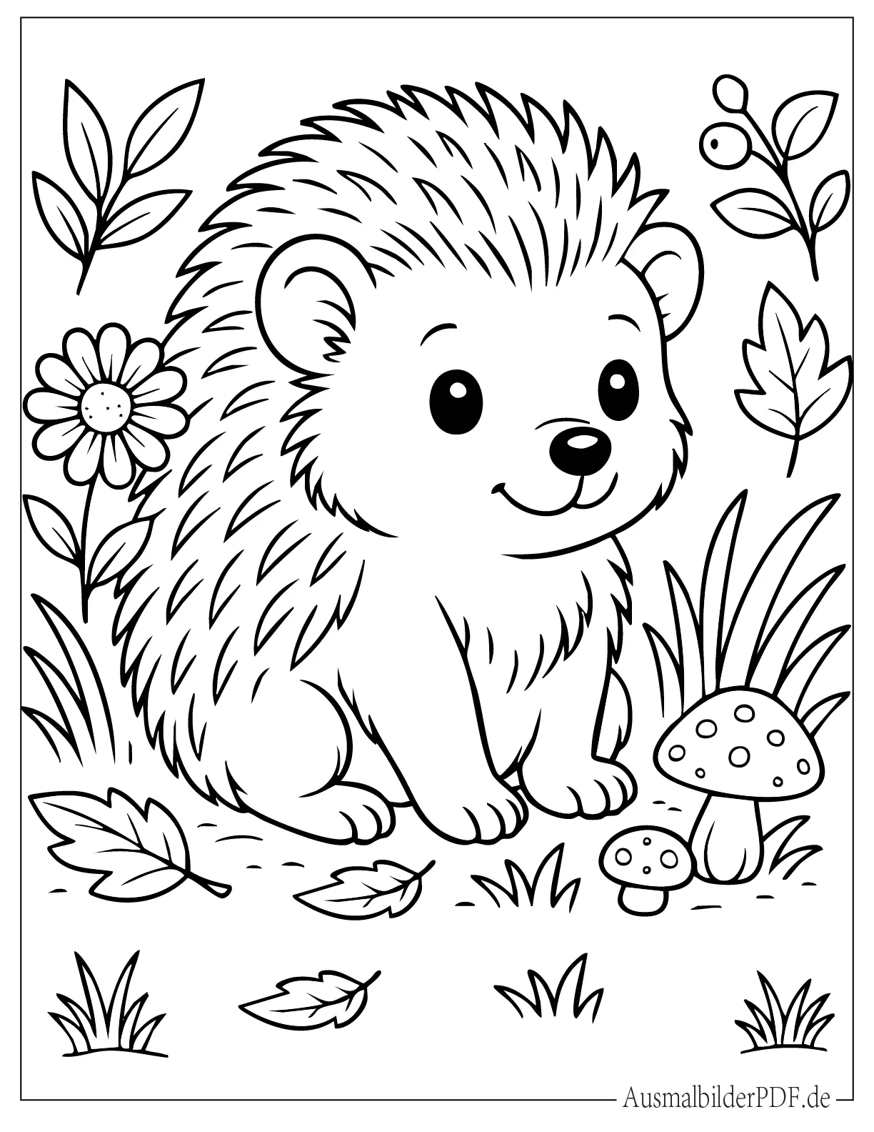 26 Ausmalbilder Igel (Kostenlose Druckvorlagen zum Download) Baby Igel sitzt in der Wildnis Ausmalbild für kleine Kinder