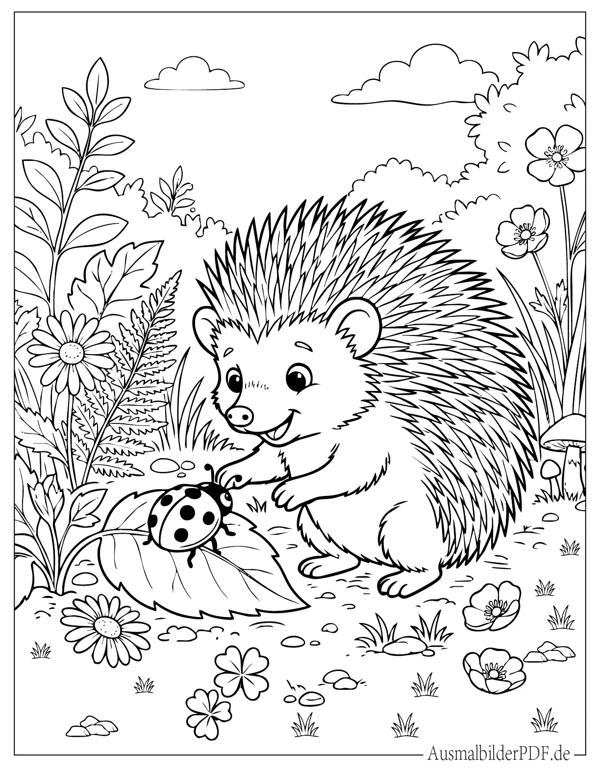 26 Ausmalbilder Igel (Kostenlose Druckvorlagen zum Download) Baby Igel spielt mit Marienkäfer Malvorlage für Kinder