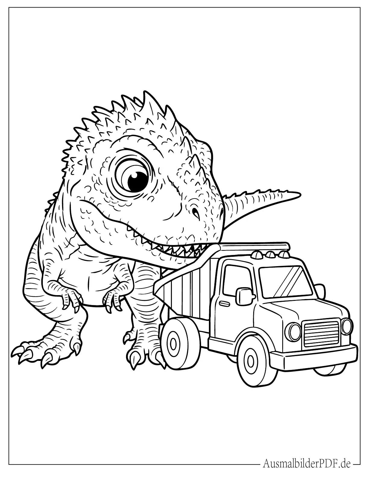 Baby Indominus mit Spielzeugauto Ausmalbild für Kinder