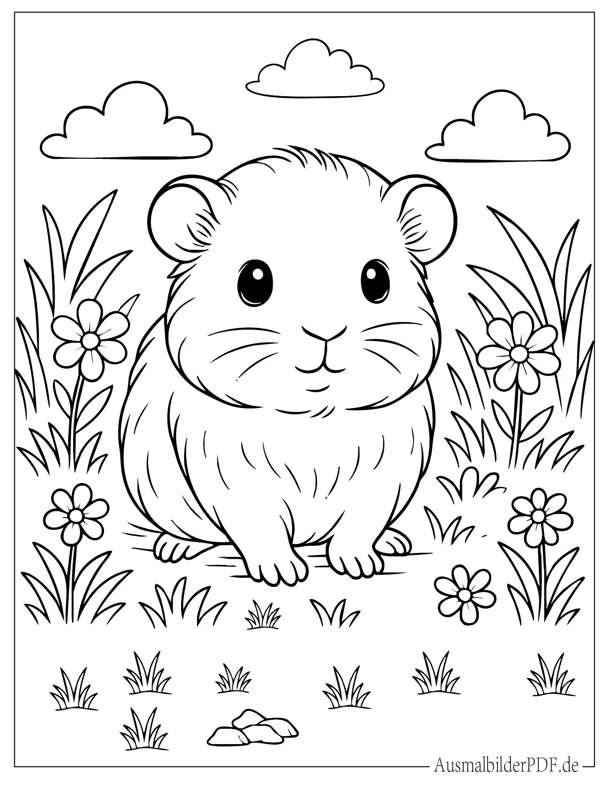 Baby Meerschweinchen mit Blumen zum Ausmalen