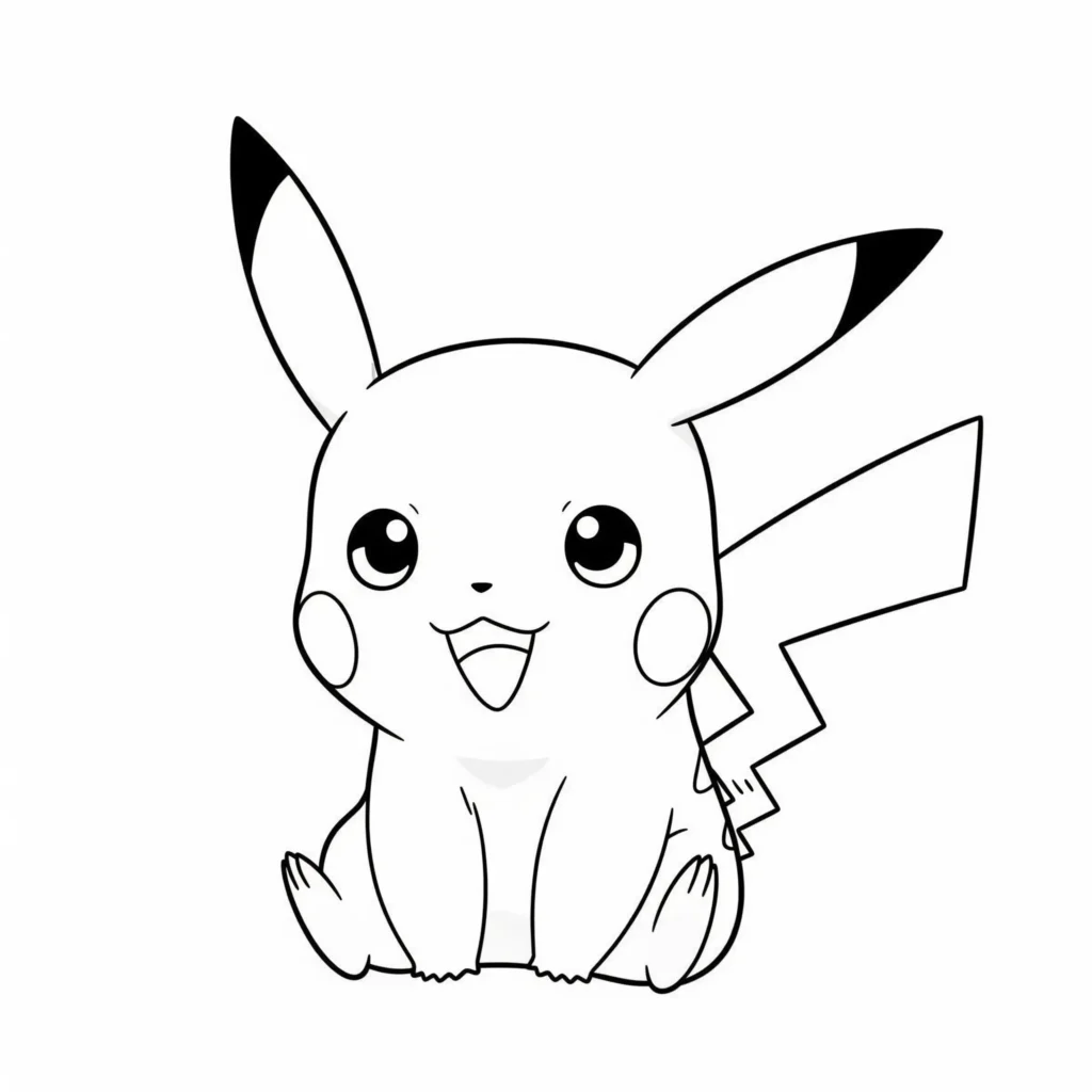 Diese Ausmalvorlage zeigt einen kleinen Baby Pikachu mit großen, neugierigen Augen – perfekt für Kinder, die süße Motive ausmalen möchten.