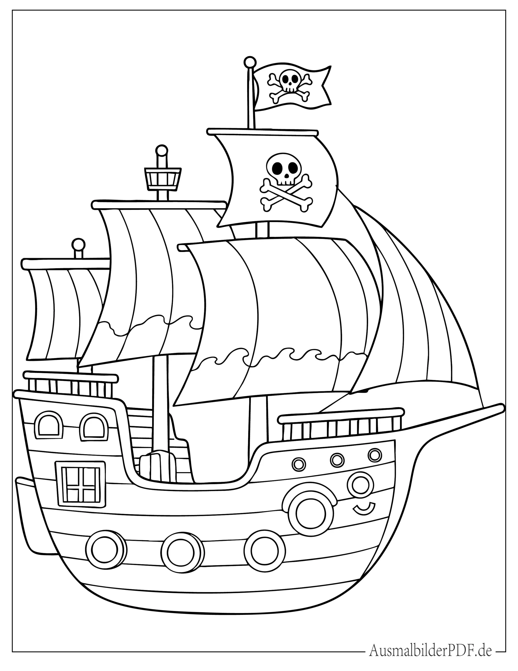 Niedliches kleines Piratenschiff Ausmalbild für Vorschulkinder
