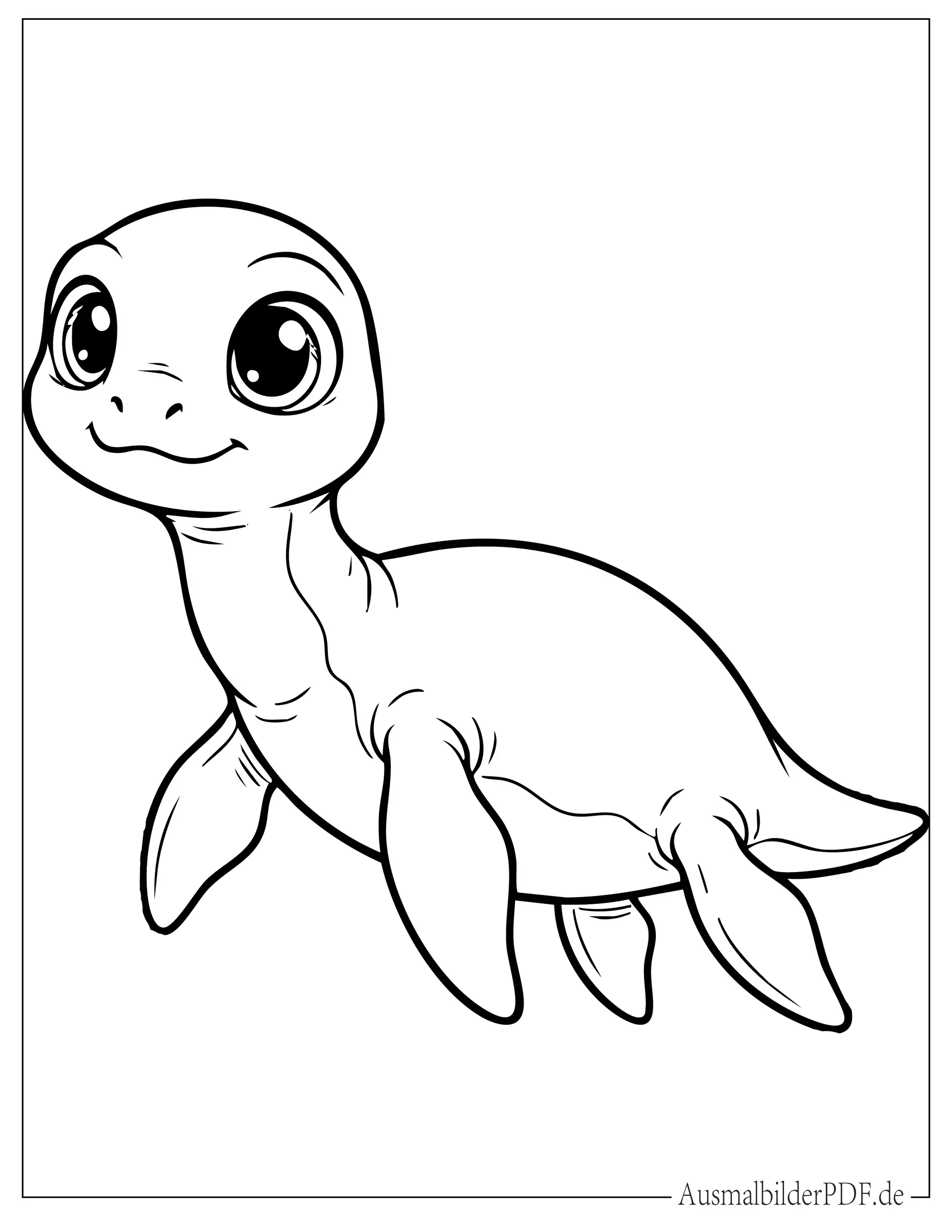 Niedlicher Baby Plesiosaurus mit großen Augen Ausmalbild
