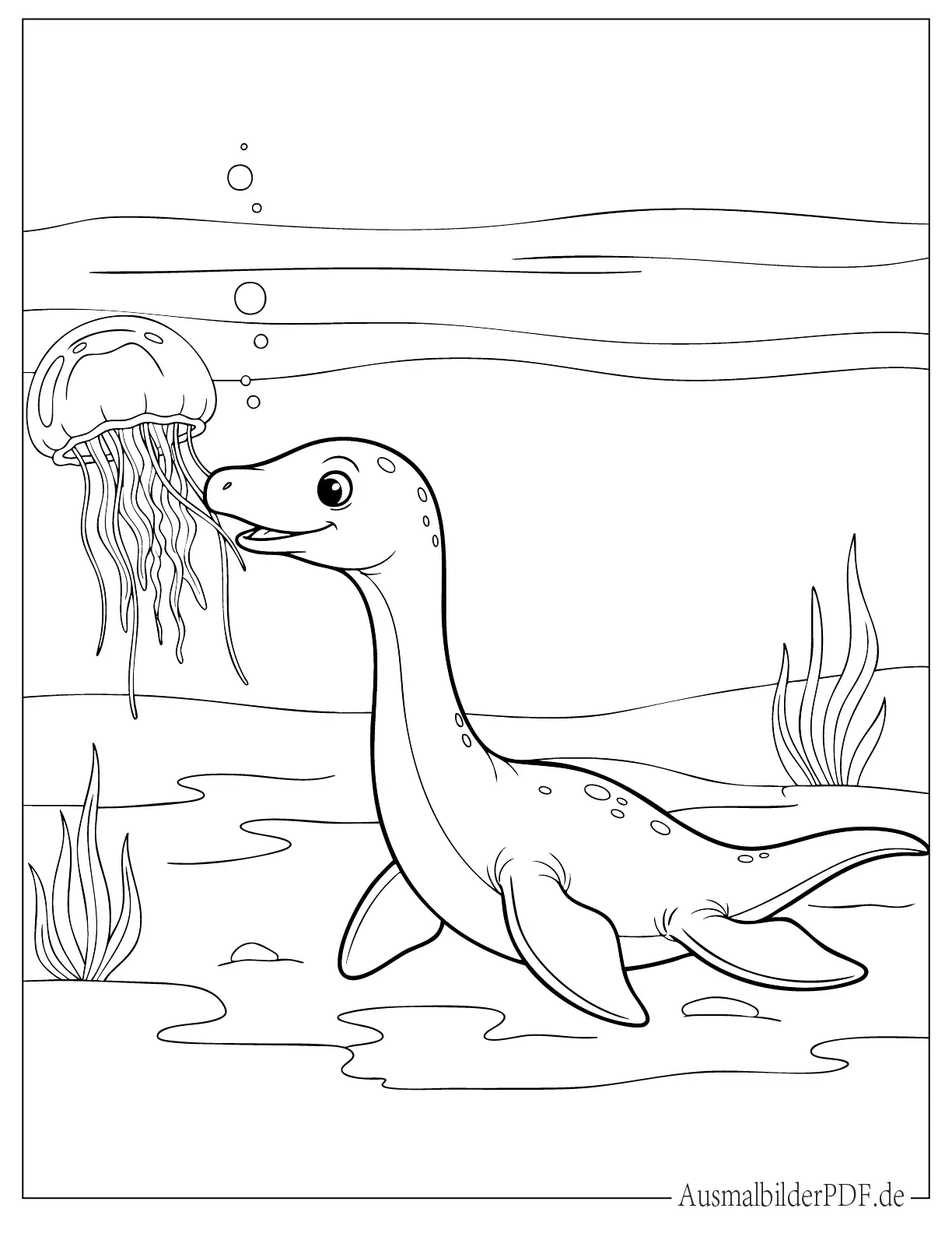 Baby Plesiosaurus spielt mit einer Qualle Malvorlage
