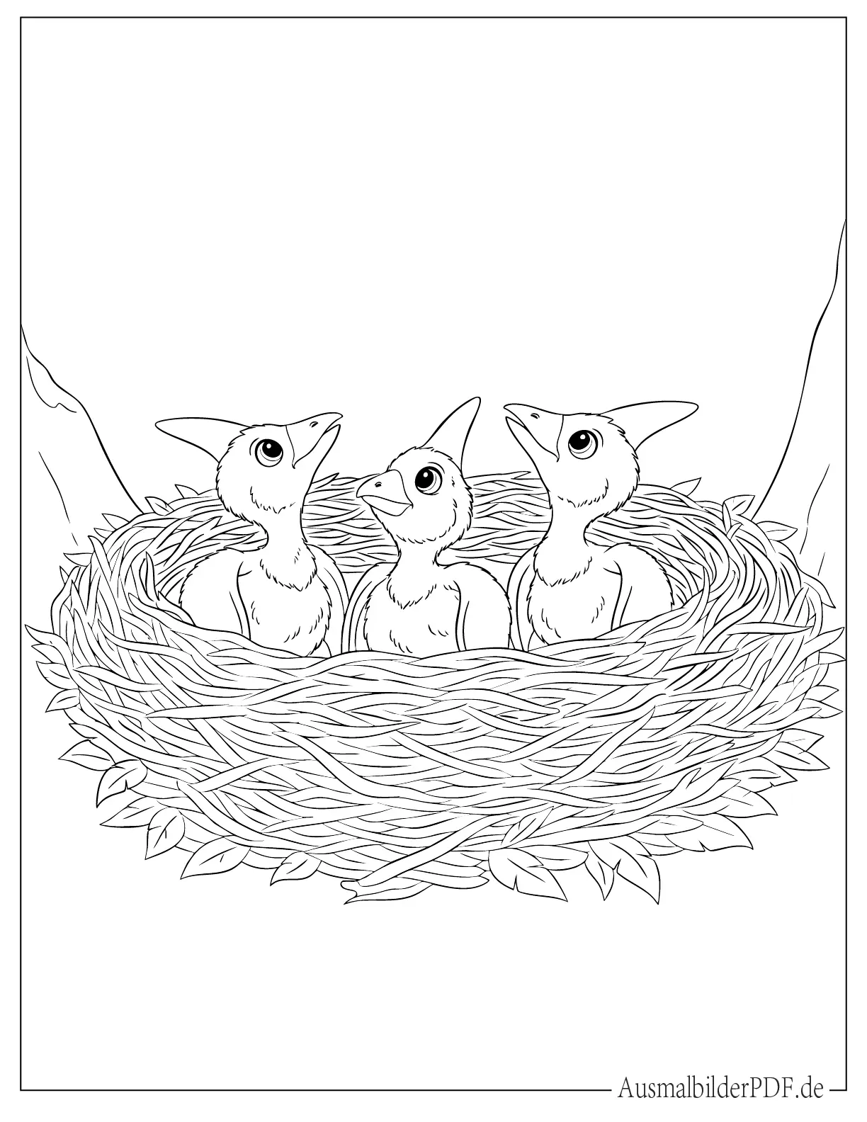 Drei niedliche Baby Pteranodon in einem Nest zum Ausmalen