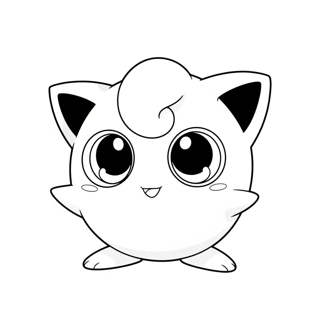 Dieses pummeluff zeigt das Baby Pokemon mit großen ausmalbild, niedlichen Augen. Perfekt für Kinder und Erwachsene, die ein süßes Ausmalmotiv suchen.