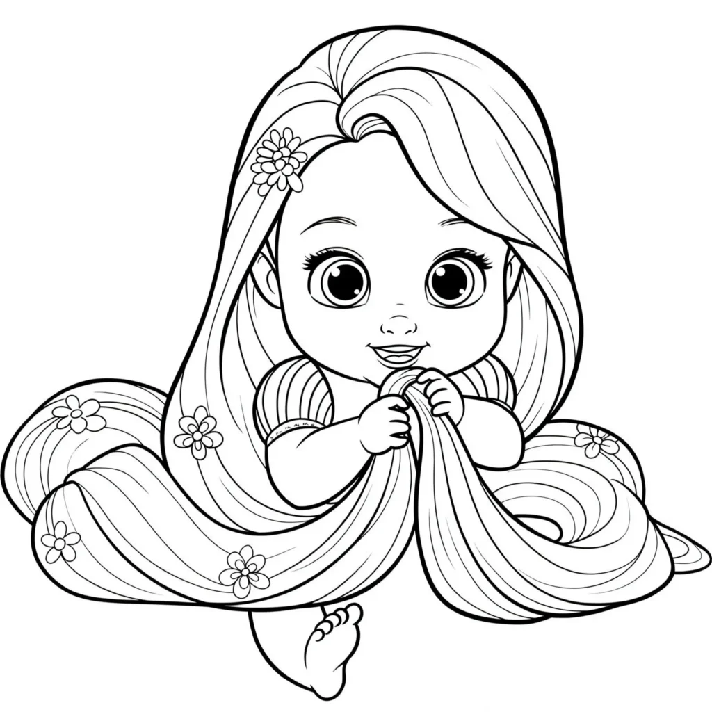 Baby Rapunzel Ausmalbilder zum Ausdrucken – süße Malvorlagen für Kinder kostenlos