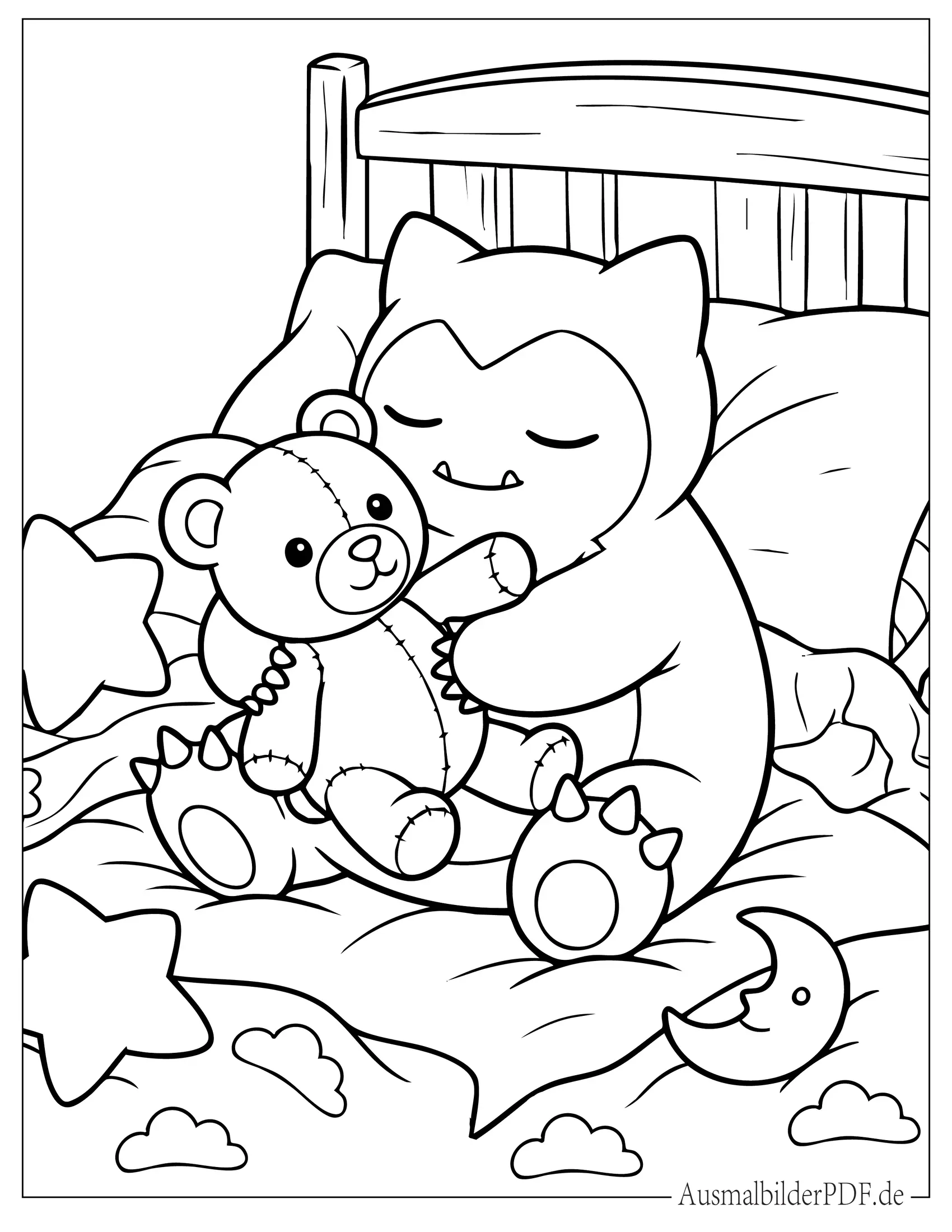 10+ Kostenlos Pokémon Relaxo Ausmalbilder zum Ausdrucken Niedlicher Baby Relaxo kuschelt mit einem Teddybär Malvorlage