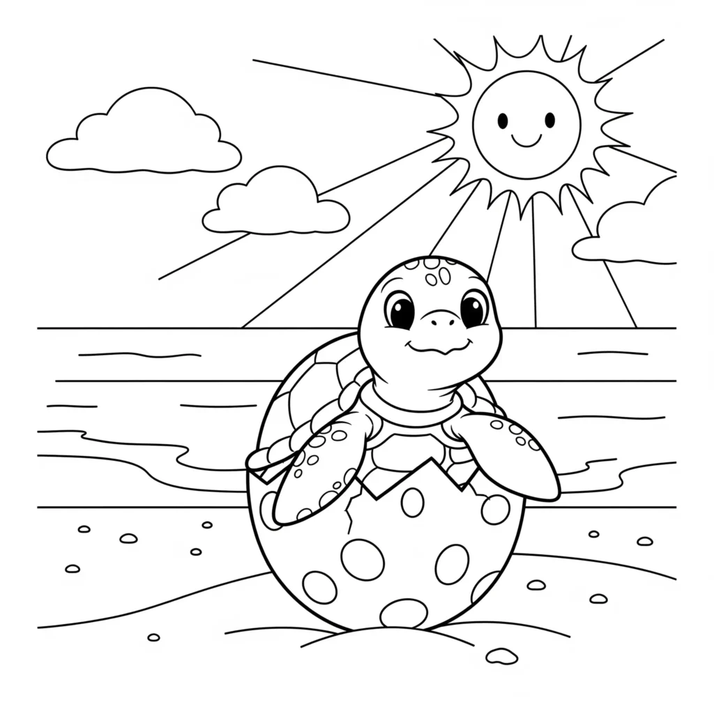 10+ Schildkröte Ausmalbilder (Gratis Malvorlage zum drucken) Diese schildkröte malvorlage zeigt eine Baby-Schildkröte, die gerade aus dem Ei schlüpft, ideal für Kinder zum Ausmalen und Ausdrucken zu Hause.