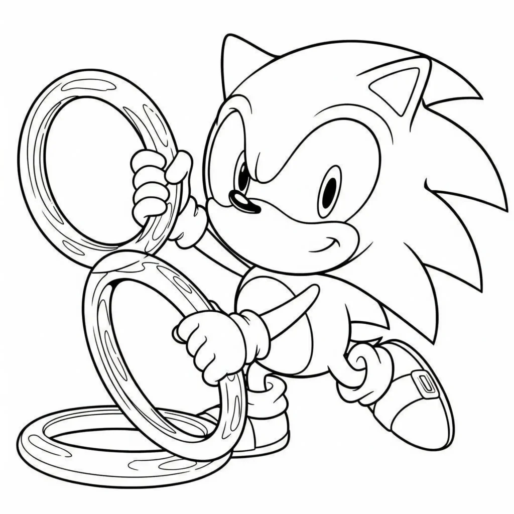 26 Sonic Ausmalbilder (Kostenlos Malvorlage zum Ausdrucken) Dieses niedliche Ausmalbild zeigt Baby Sonic, wie er fröhlich mit goldenen Ringen spielt. Kinder können seine leuchtend blauen Stacheln und die glänzenden Ringe bunt gestalten.