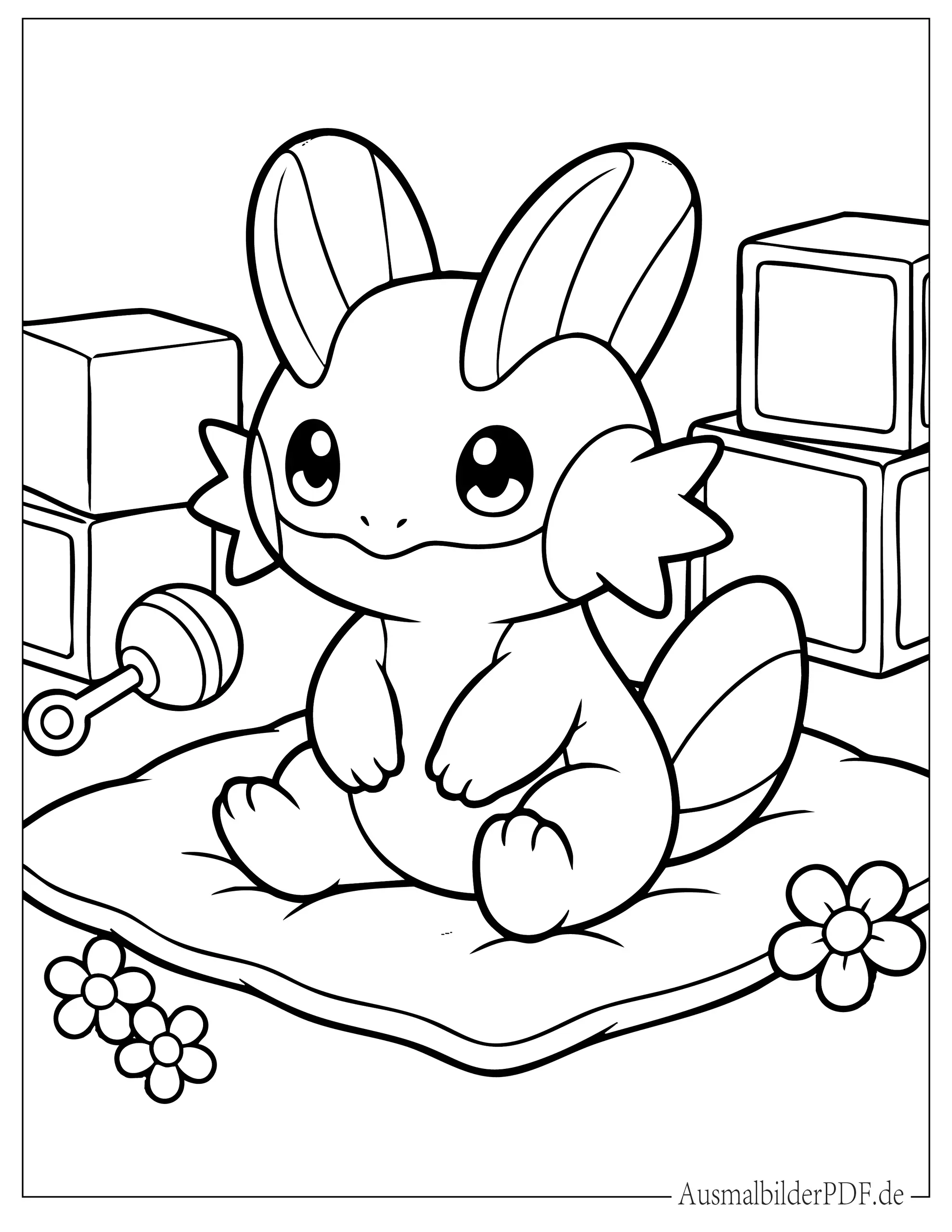 10+ Pokémon Sumpex Ausmalbilder und Malvorlagen zum Drucken Süßes Chibi Baby Pokémon Sumpex sitzt auf Kissen zum Ausmalen