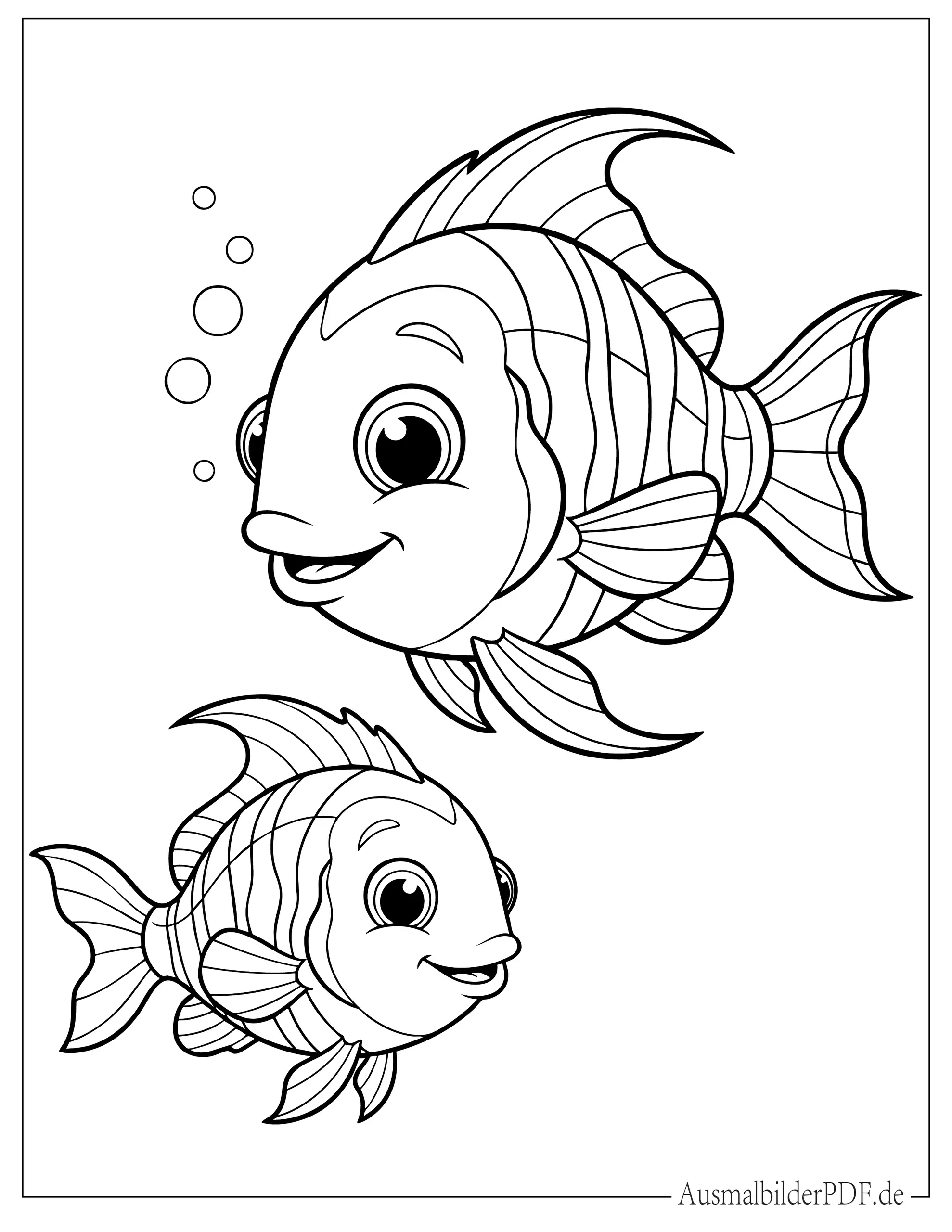 Niedlicher Baby Fisch mit Mutter Fisch Ausmalbild