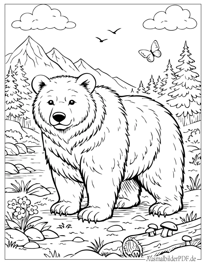 Einfaches Bär Ausmalbild eines freundlichen für Kinder, ideal zum Ausdrucken und Ausmalen zu Hause oder im Kindergarten