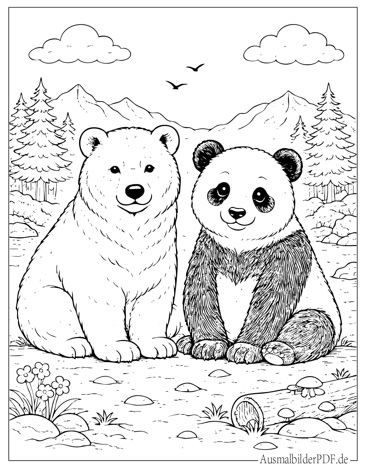 Detailliertes Bär und Panda zum Ausdrucken und Ausmalen