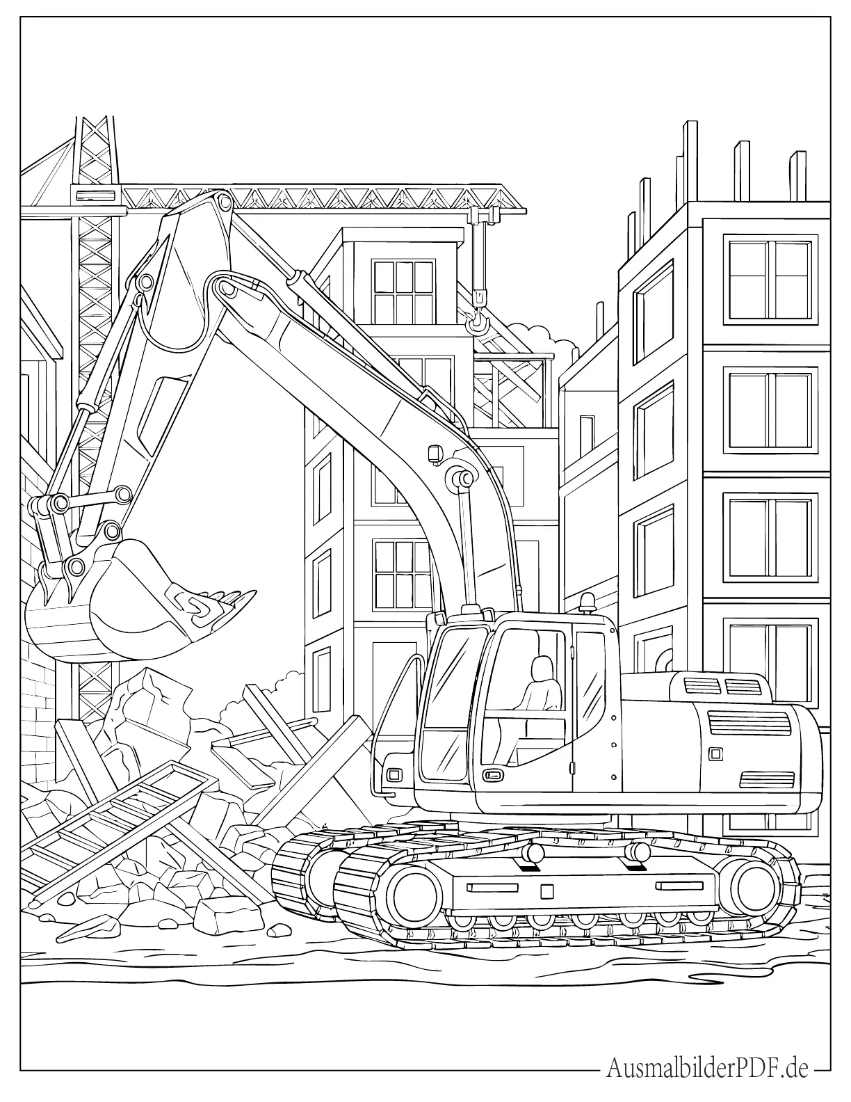 Bagger auf der Baustelle zum Ausmalen
