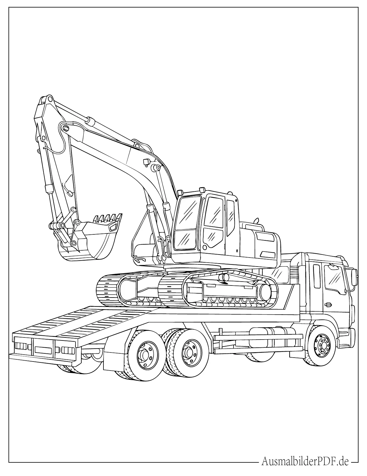 Bagger auf LKW geladen Ausmalvorlage