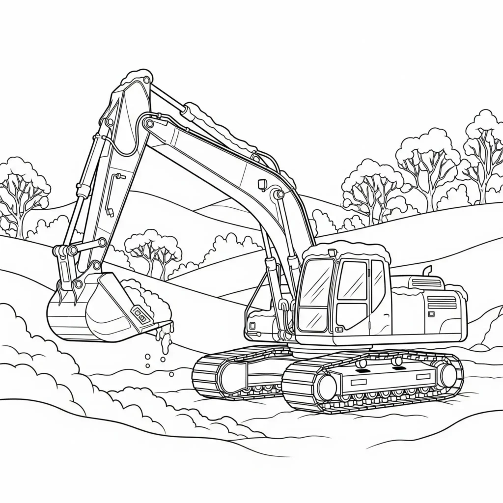 10+ Bagger Ausmalbilder (Kostenlos Malvorlage zum Ausdrucken) Ausmalbild eines Baggers im Schnee zum Drucken und Ausmalen für Kinder und Erwachsene